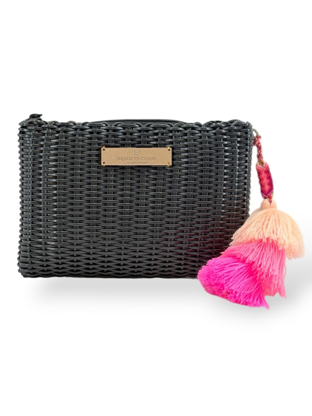 Squeeze De Citron Black Handcrafted Woven Clutch Fun Layered Tassel Summer Style